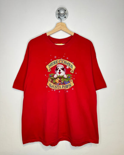 Vintage 2000 “Here Comes Santa Paws” Red Tee Shirt