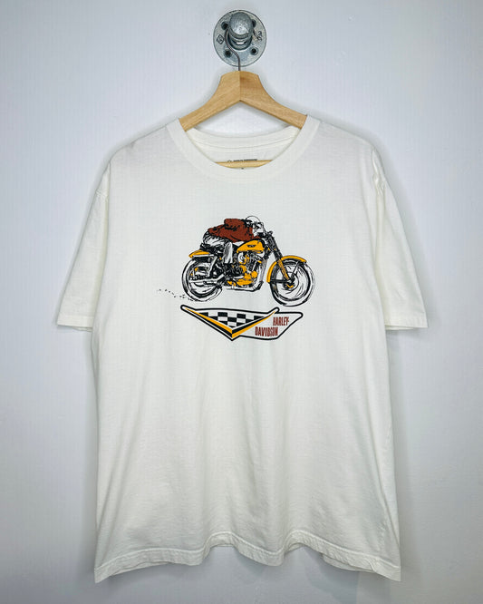 2000s Harley Davidson Cafe Racer White Tee Shirt