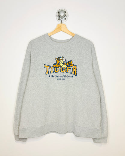 Vintage Disney Tigger Embroidered Grey Fleece Crewneck Sweatshirt