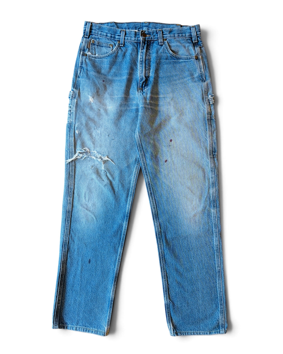 Vintage 90s/00s Carhartt Distressed & Faded Mid Wash Denim Carpenter Pants