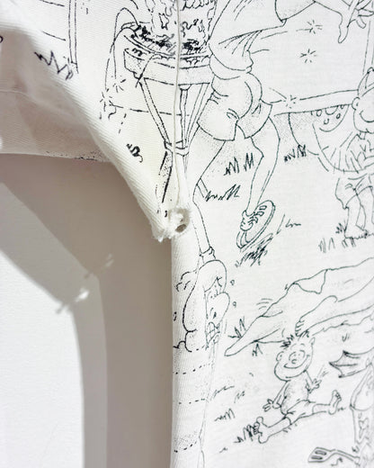 Vintage 90s Bara-Qu-Da Camping All Over Print White Tee Shirt