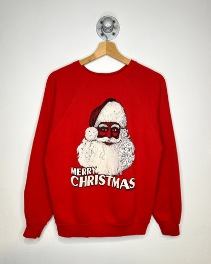Vintage 80s Merry Christmas Puff Print Red Crewneck Sweatshirt