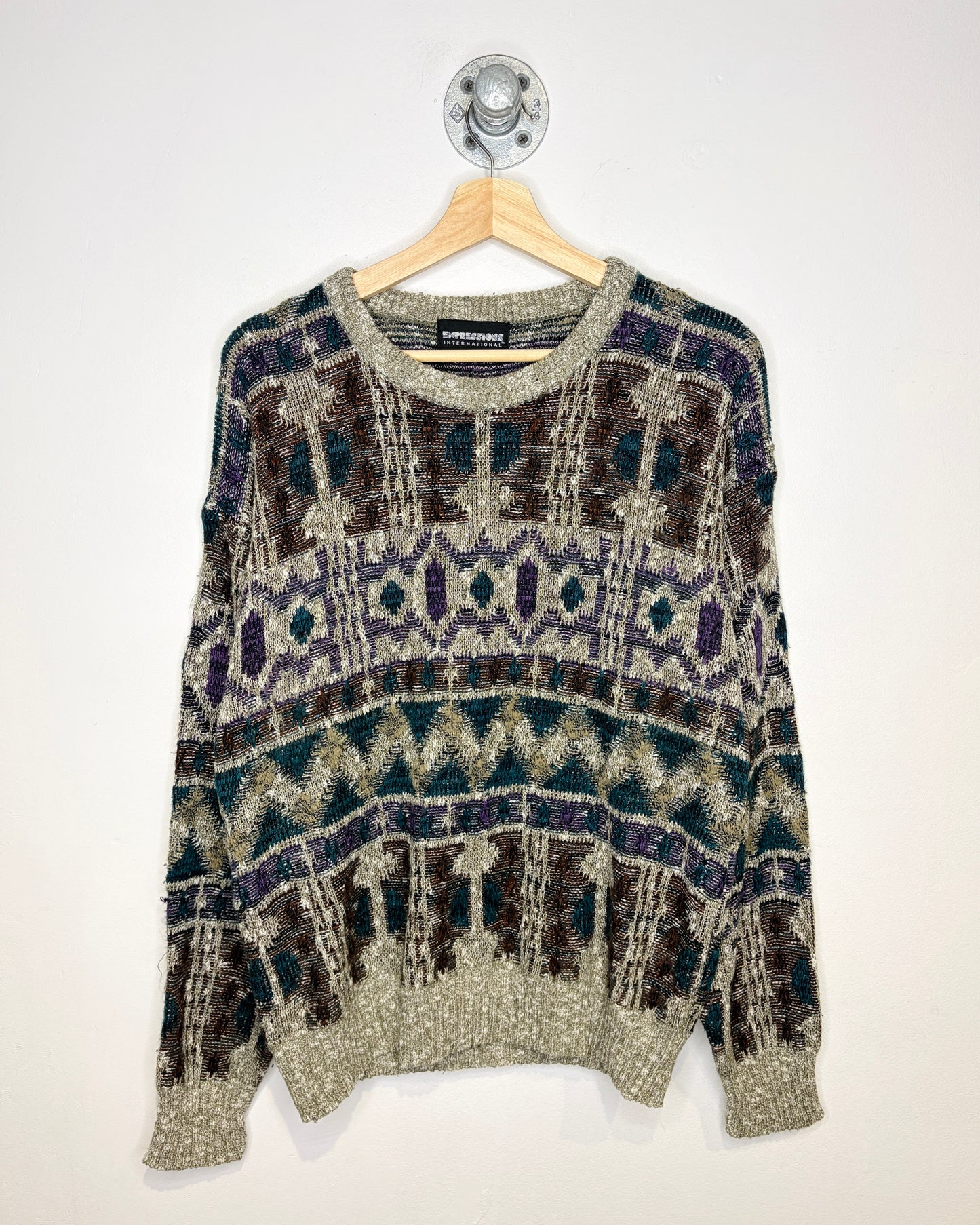 Vintage 90s Expressions Purple & Earth Tone Sweater