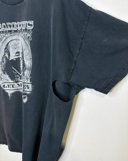 2000s Thrashed Famous Stars & Straps Faded Black Tee Shirt