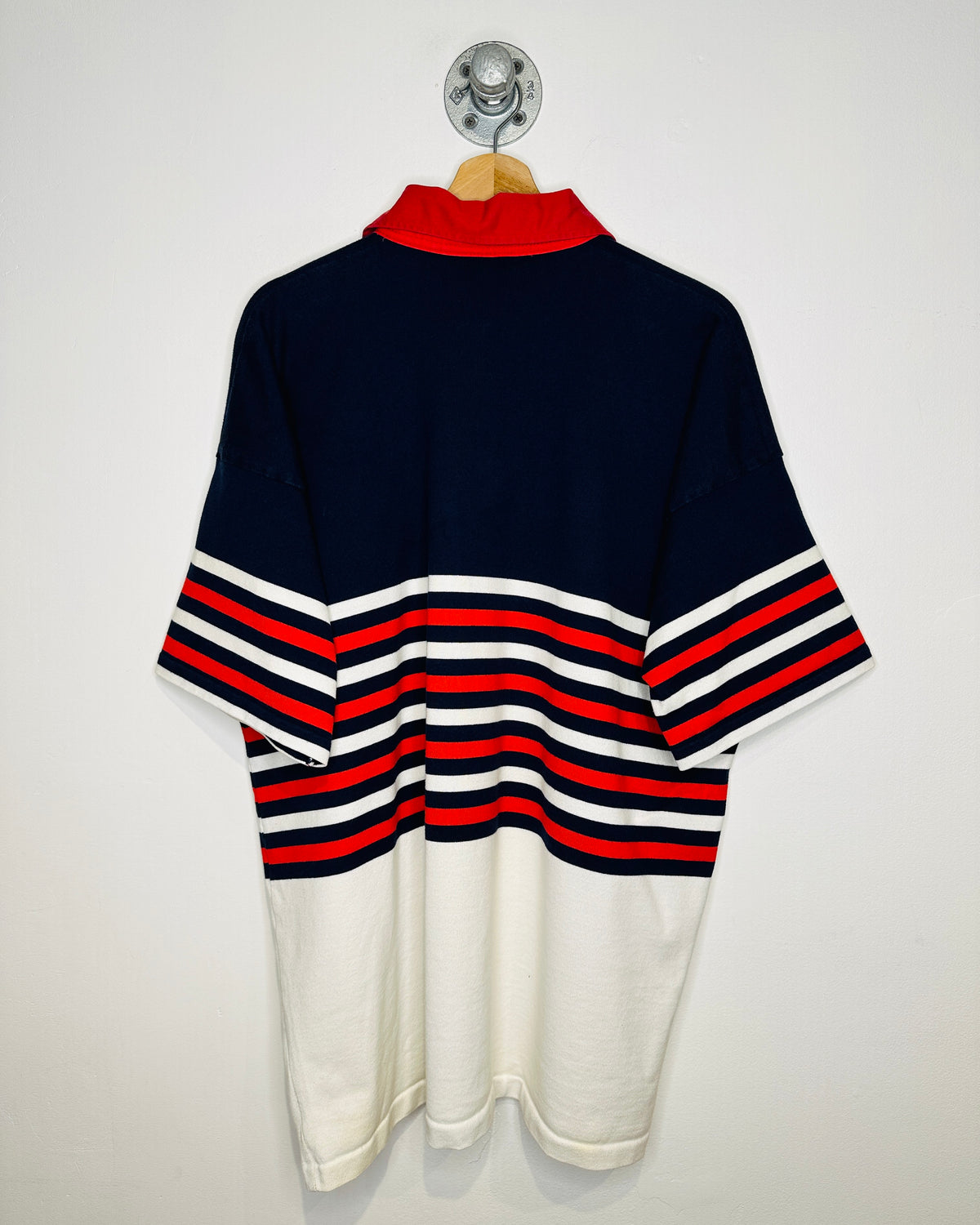 Vintage 1990s UBS Warburg Hong Kong Navy And Stripes Short Sleeve Polo Shirt