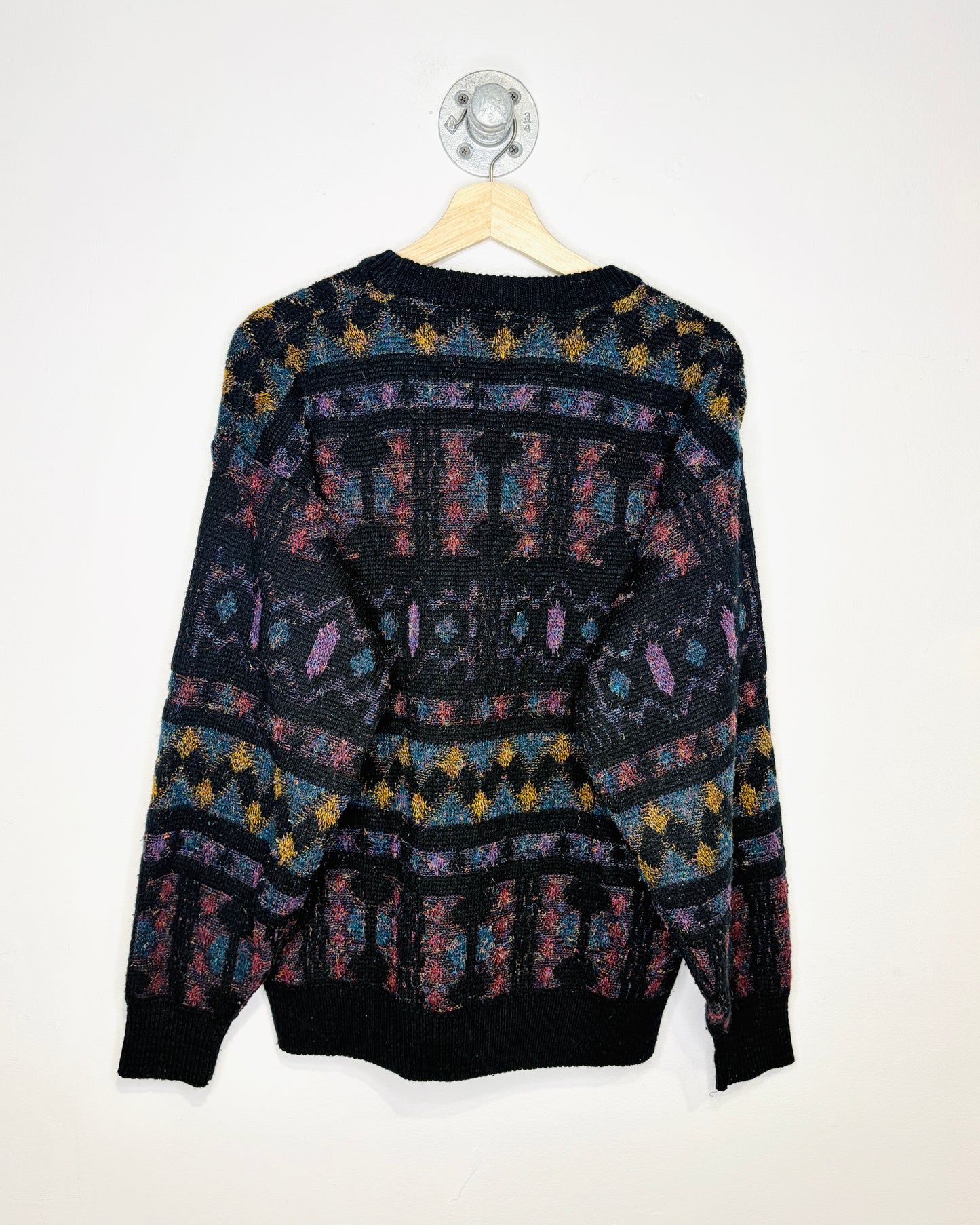 Vintage 1990s Expressions International Printed Multi-Colour Acrylic Cardigan