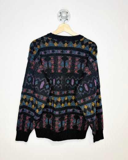 Vintage 1990s Expressions International Printed Multi-Colour Acrylic Cardigan