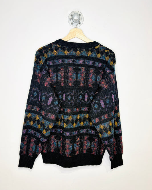 Vintage 1990s Expressions International Printed Multi-Colour Acrylic Cardigan