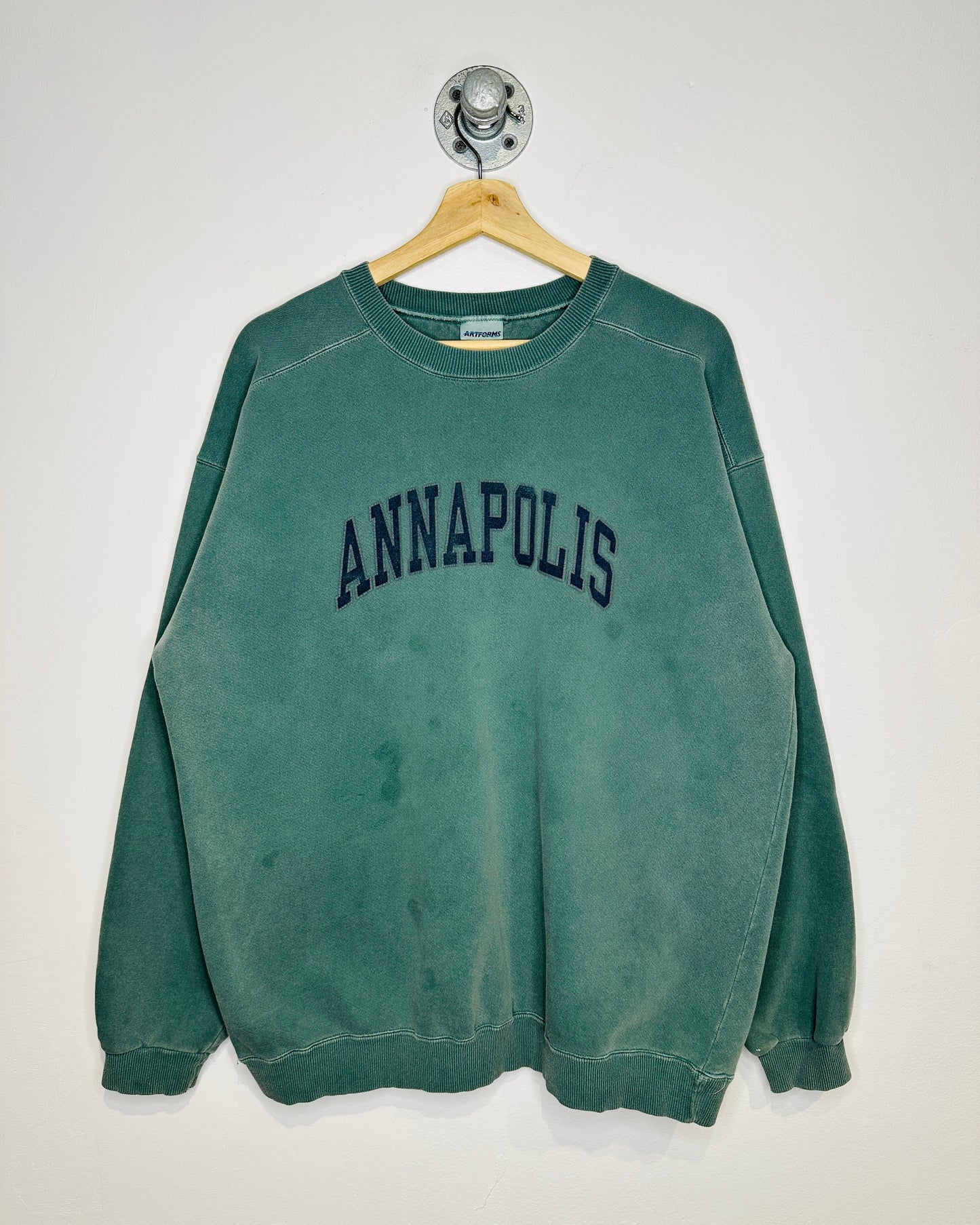 Vintage 1990s Annapolis Faded Green Dyed Crewneck Sweatshirt
