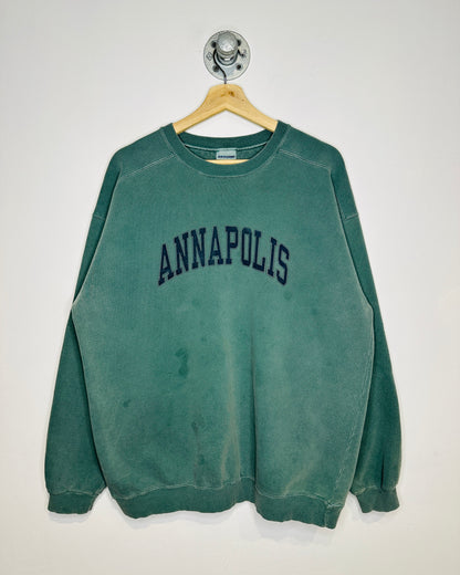 Vintage 1990s Annapolis Faded Green Dyed Crewneck Sweatshirt