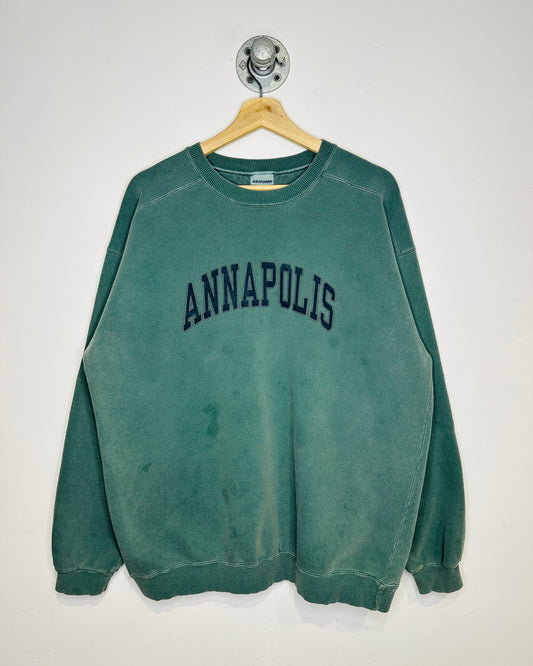 Vintage 1990s Annapolis Faded Green Dyed Crewneck Sweatshirt