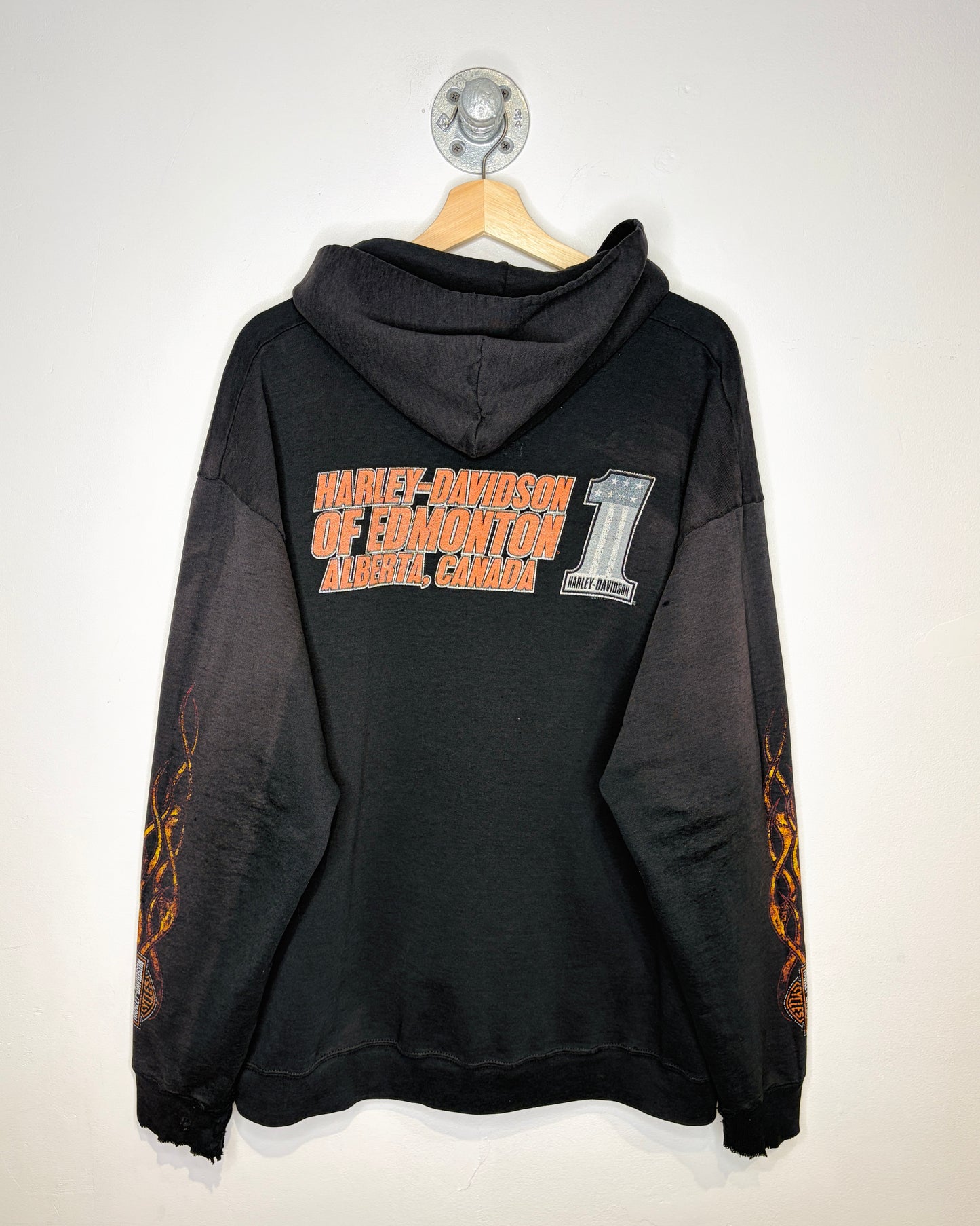 Vintage Harley Davidson Edmonton Distressed & Faded Black Zip Up Hoodie