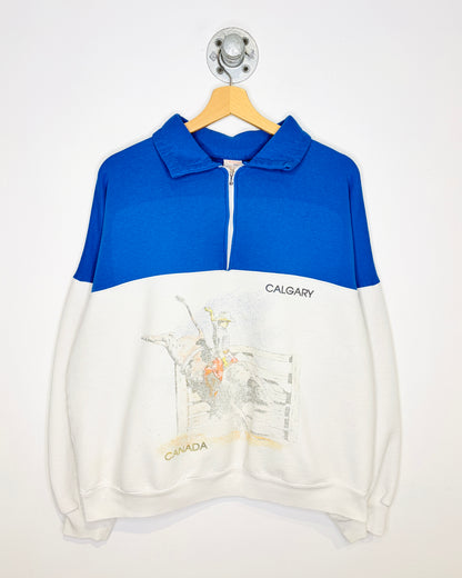 Vintage 1980s Calgary Canada Rodeo Two Tone Quarter Zip Sweatshirt