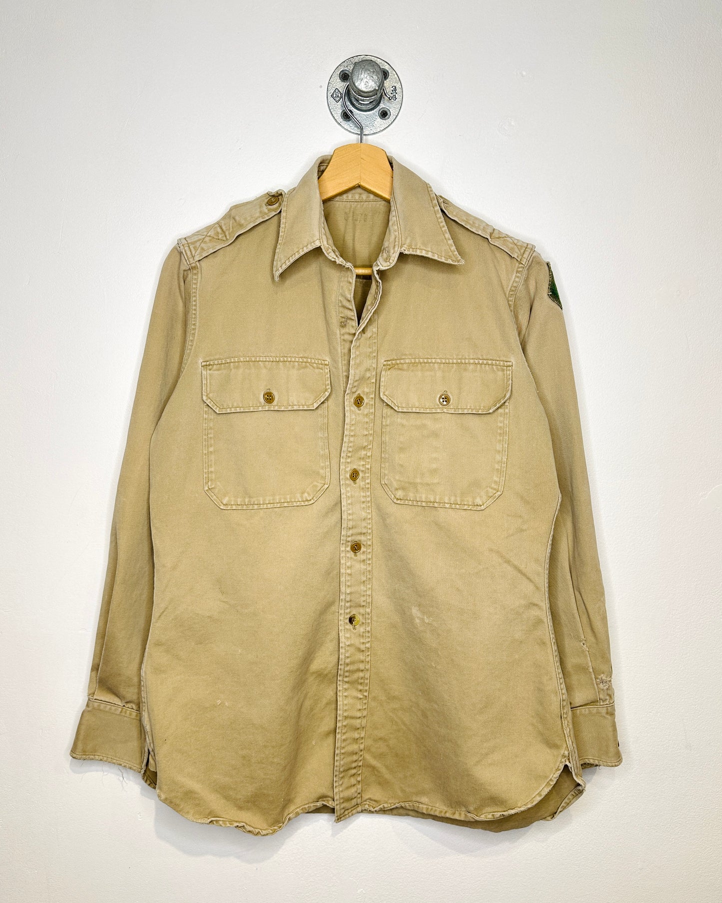 Vintage Distressed Khaki Button Up Longsleeve Shirt