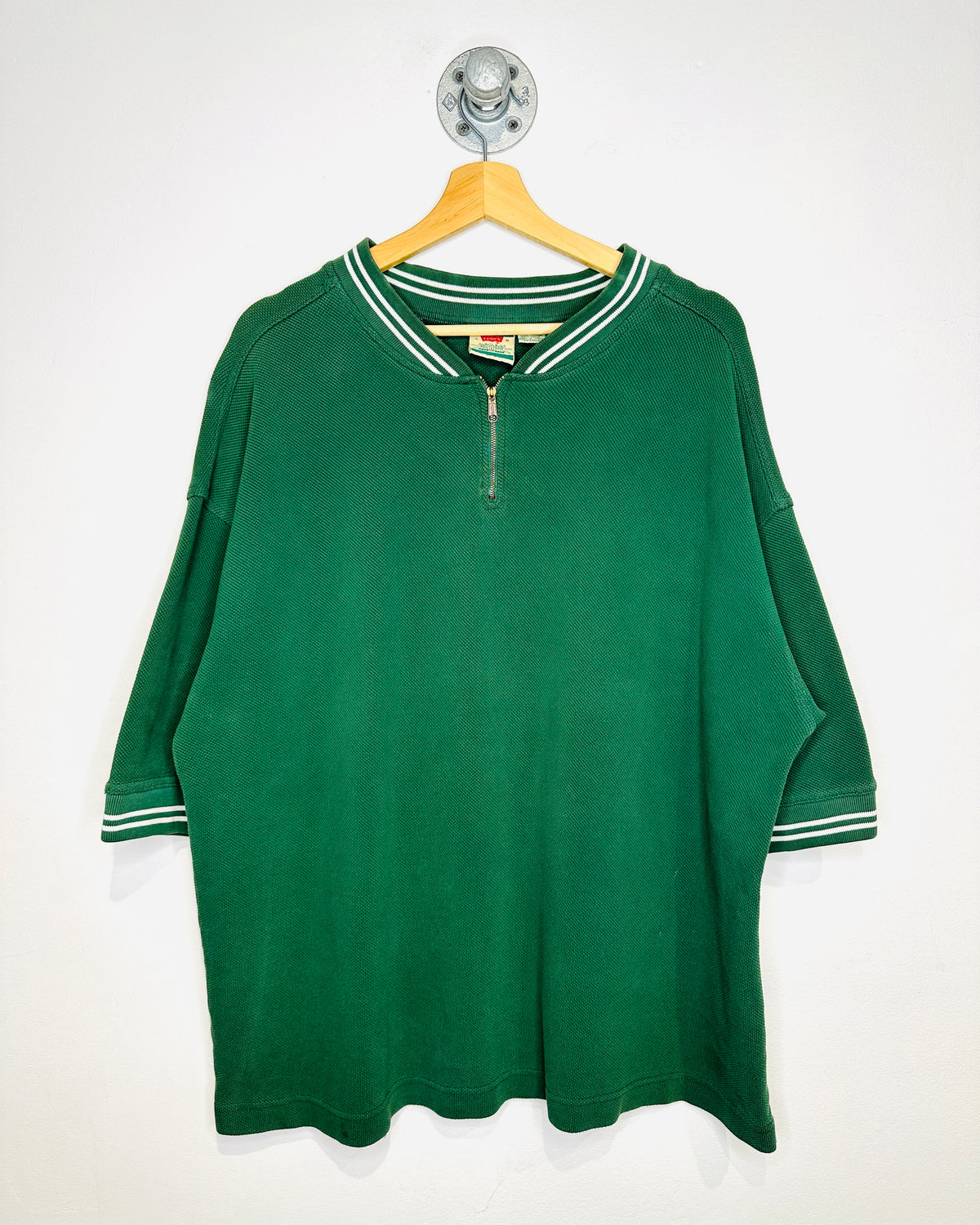 Levi’s Quarter Zip Green Short Sleeve Striped Shirt