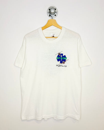 Vintage 90s Stars Flight For Life Distressed White Tee Shirt