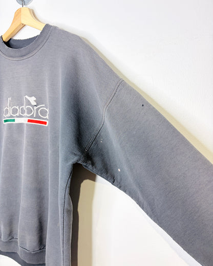 Vintage 90s Diadora Distressed & Heavily Faded Black Crewneck Sweatshirt
