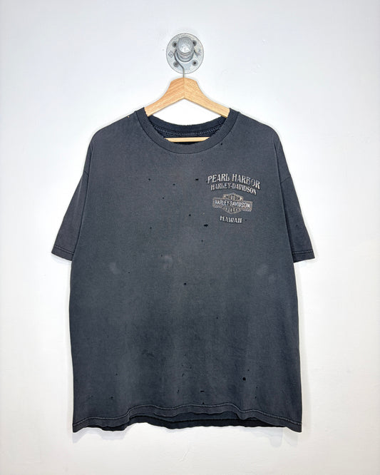 Harley-Davidson Pearl Harbour Hawaii Distressed Black Tee Shirt
