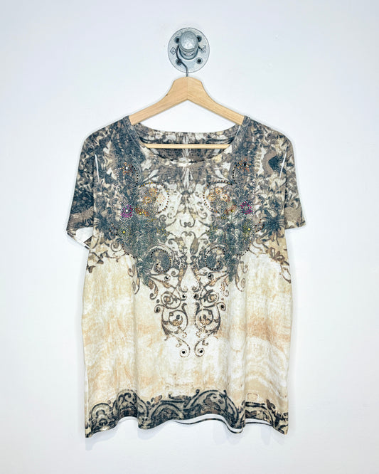 Vintage Y2K Women’s Bedazzled Earth Tone Tee Shirt