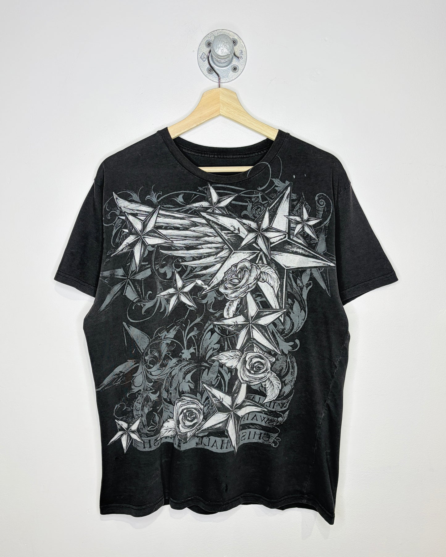 2000s Y2K Winged Cross Affliction Style Black Tee Shirt