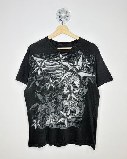 2000s Y2K Winged Cross Affliction Style Black Tee Shirt