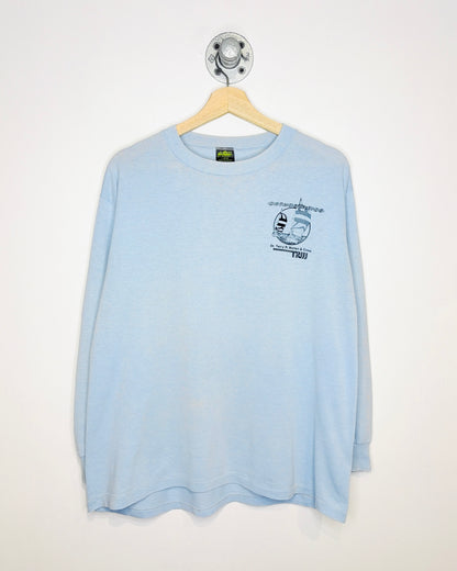 Vintage 80s Orthodontics Beauty Through Motion Light Blue Longsleeve Shirt
