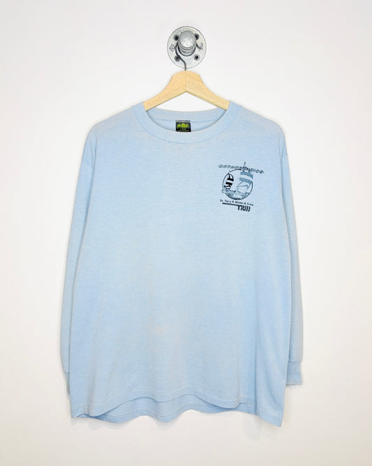 Vintage 80s Orthodontics Beauty Through Motion Light Blue Longsleeve Shirt