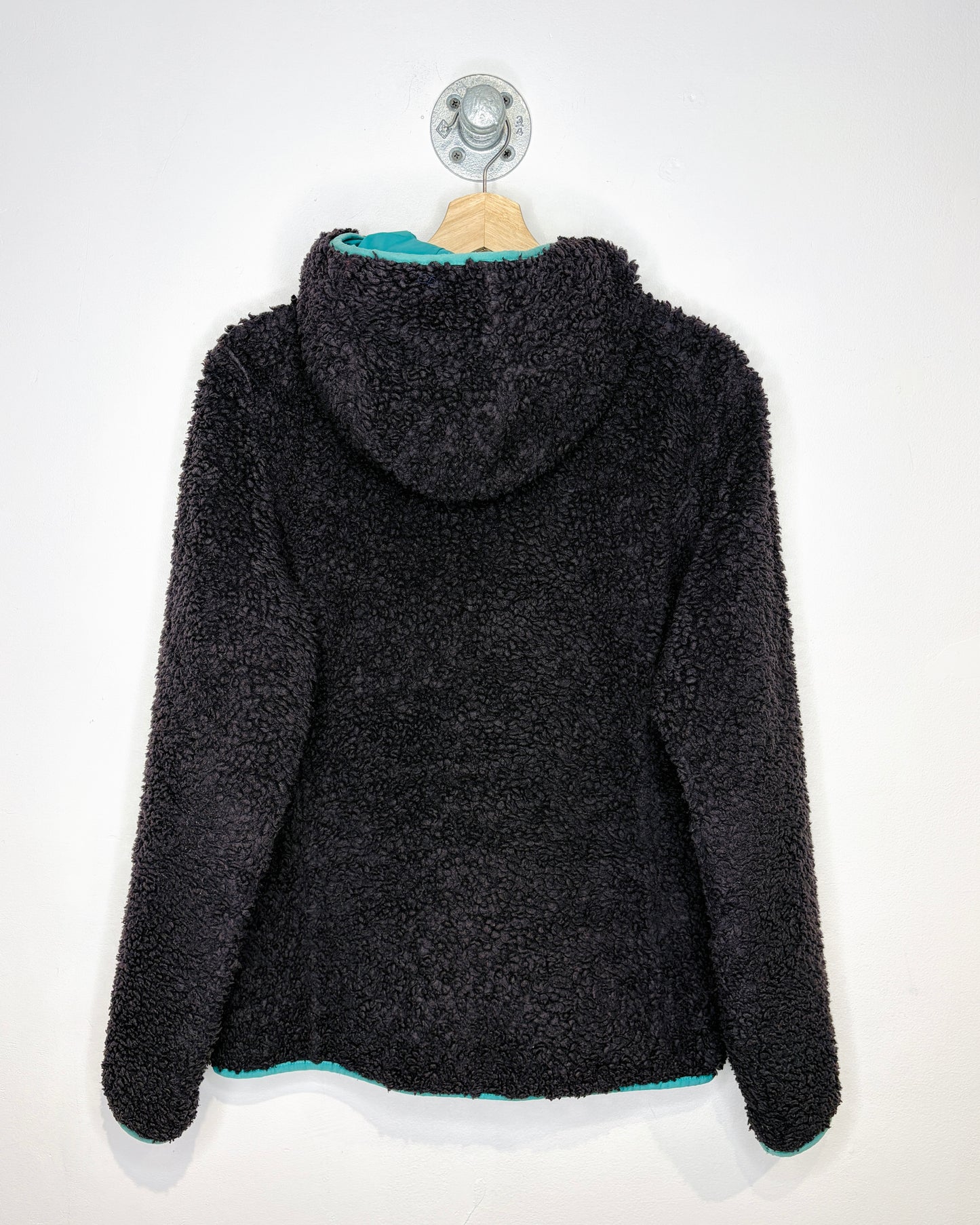 Patagonia Deep Pile Black Hooded Zip Up Fleece Jacket