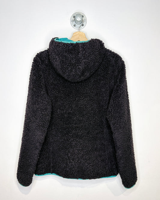 Patagonia Deep Pile Black Hooded Zip Up Fleece Jacket
