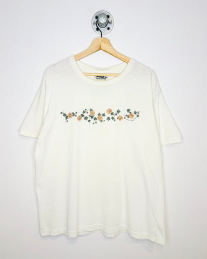 Vintage Northern Reflections Floral Print Distressed White Tee Shirt