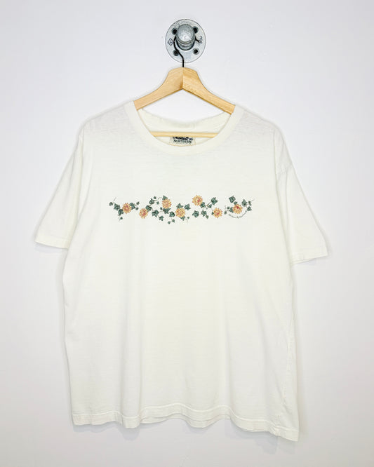 Vintage Northern Reflections Floral Print Distressed White Tee Shirt