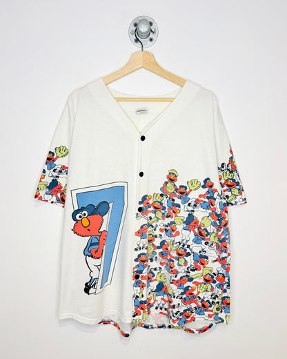 Vintage 1990s Elmo Sesame Street White Baseball Jersey