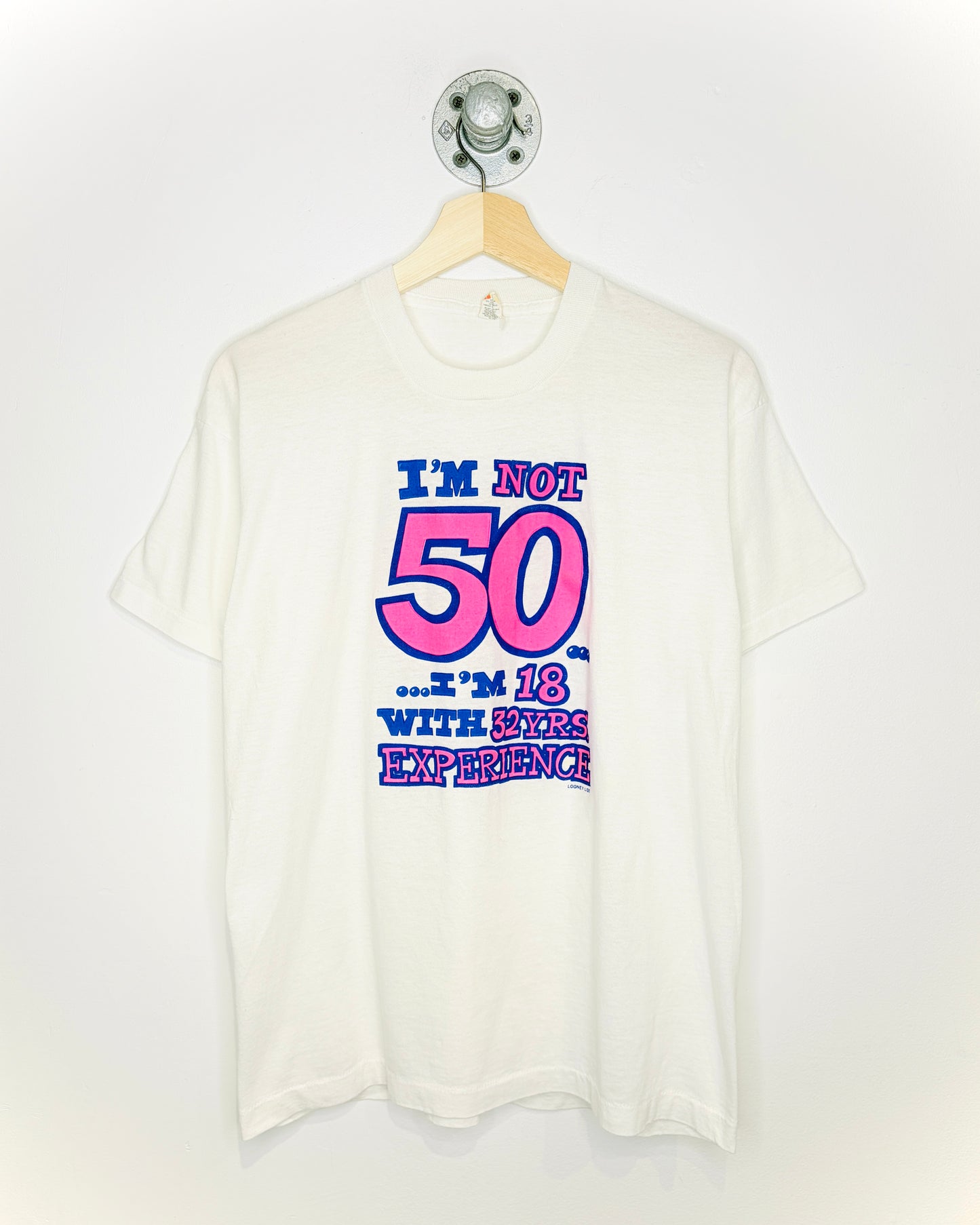Vintage 80s “I’m Not 50” Paper Thin White Tee Shirt