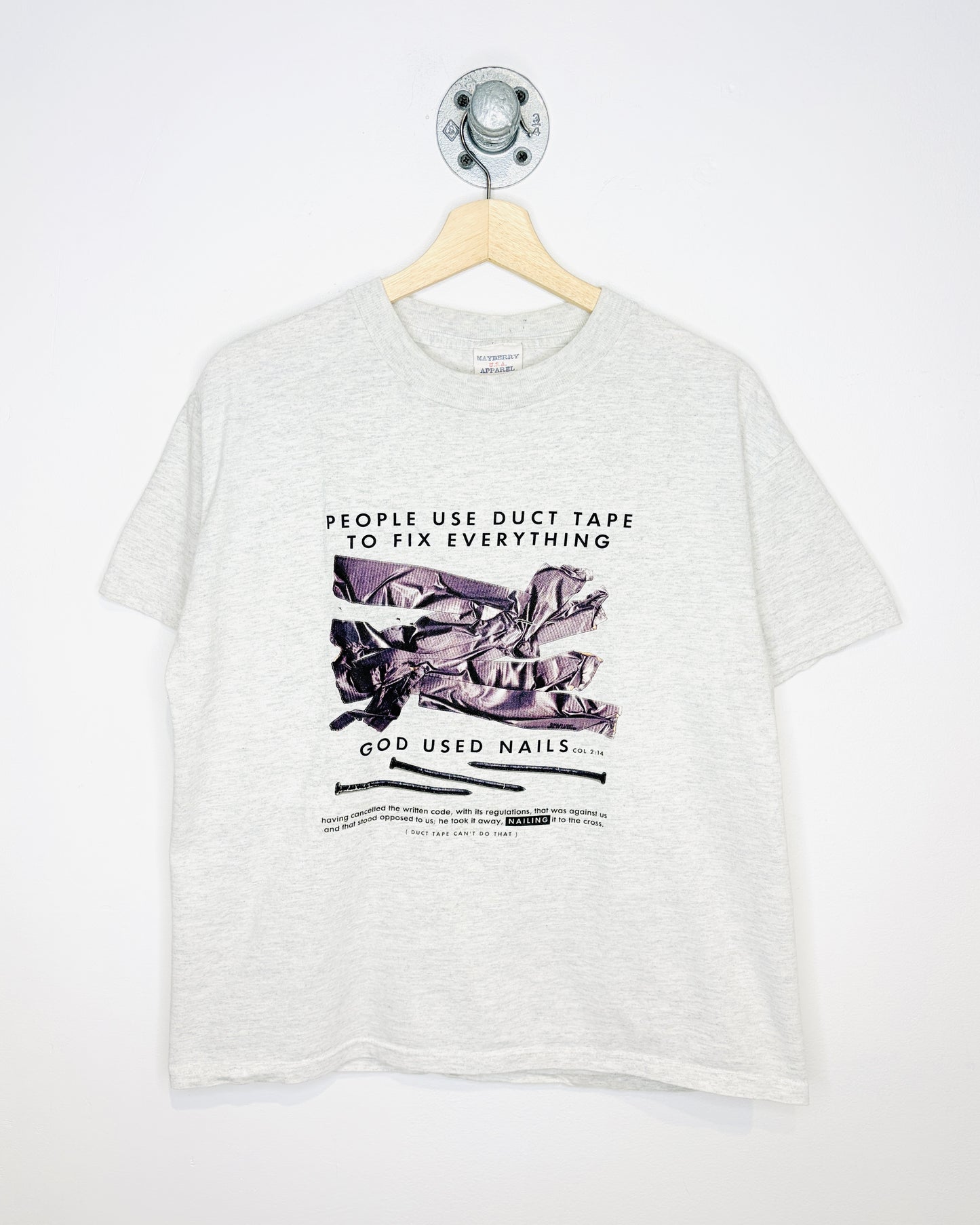 Vintage 90s/00s “God Used Nails COL 2:14” Grey Tee Shirt