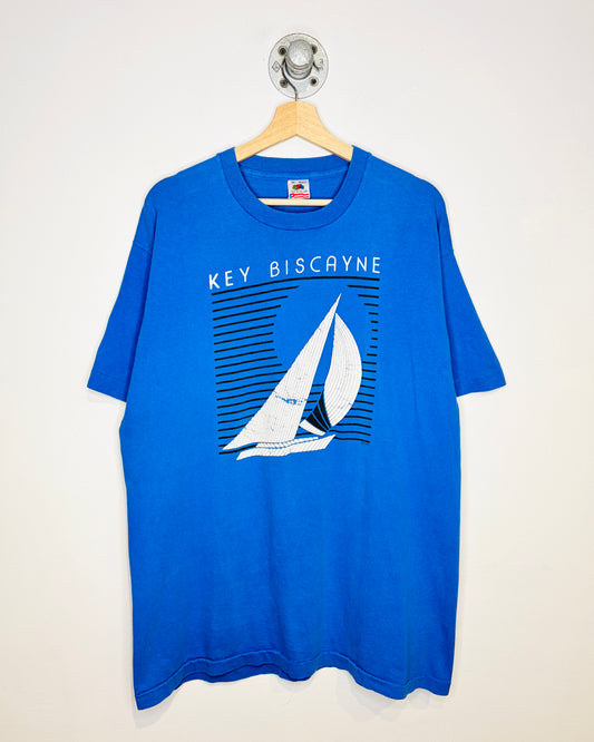 Vintage 90s Key Biscayne Sailing Puff Print Royal Blue Tee Shirt