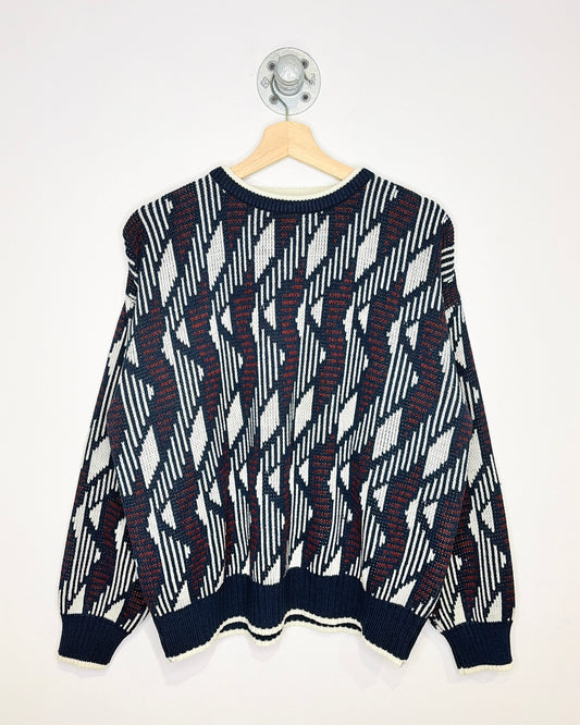 Vintage Jonathan Bryan Abstract Navy Blue Knit Sweater