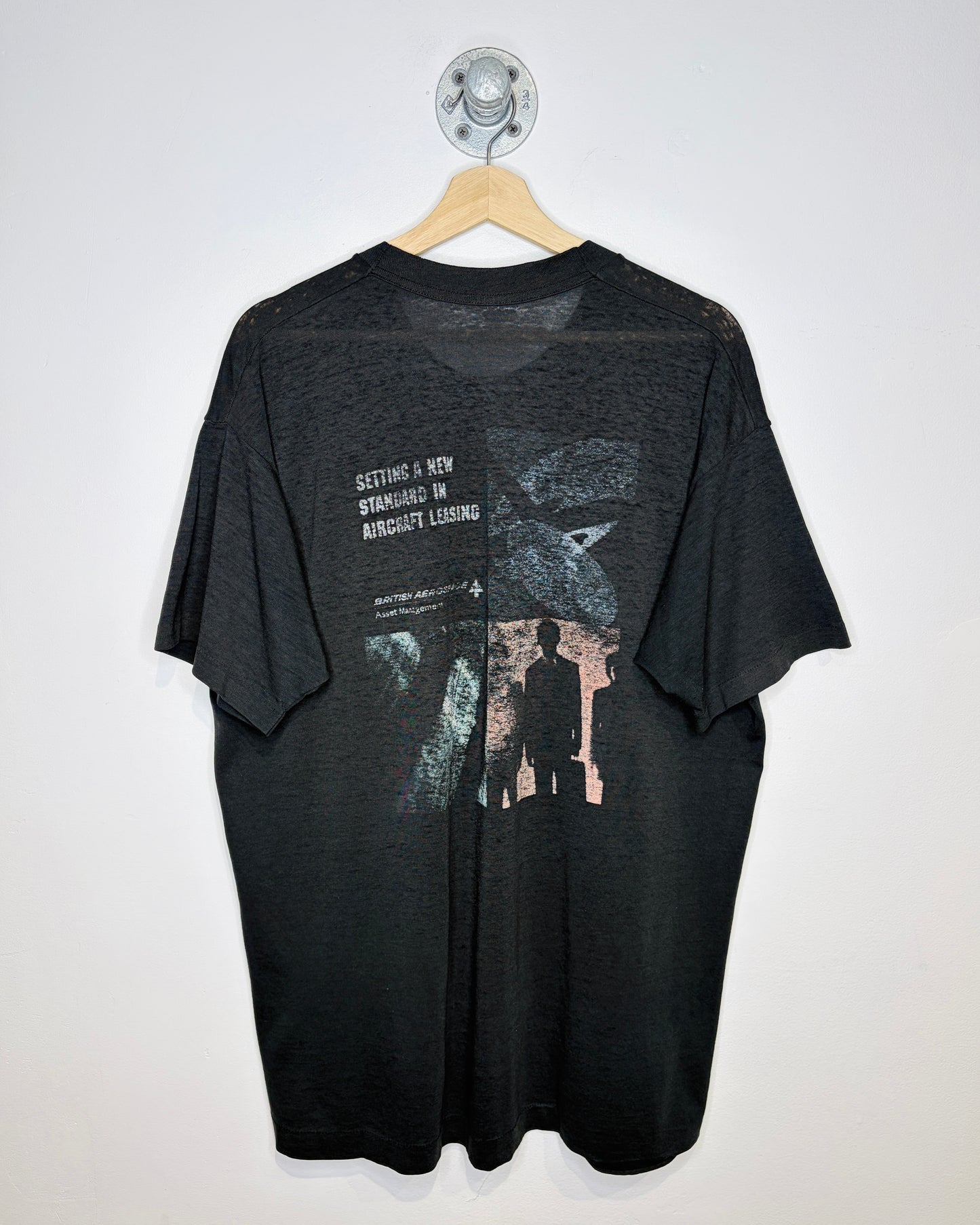 Vintage 90s British Aerospace Paper Thin Black Tee Shirt