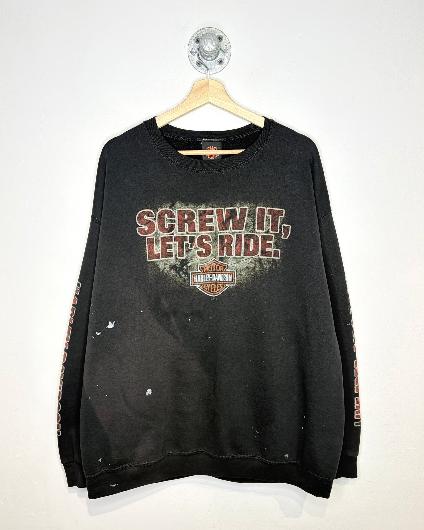 2011 Harley-Davidson “Screw It, Let’s Ride” Black Paint Splattered Crewneck Sweatshirt