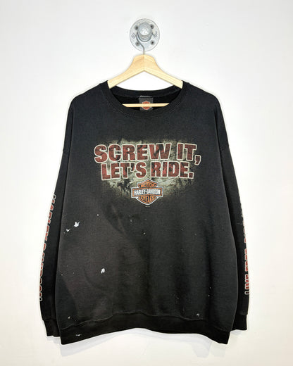 2011 Harley-Davidson “Screw It, Let’s Ride” Black Paint Splattered Crewneck Sweatshirt