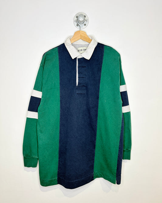 Vintage 90s Blue Zone Color Block Longsleeve Rugby Shirt