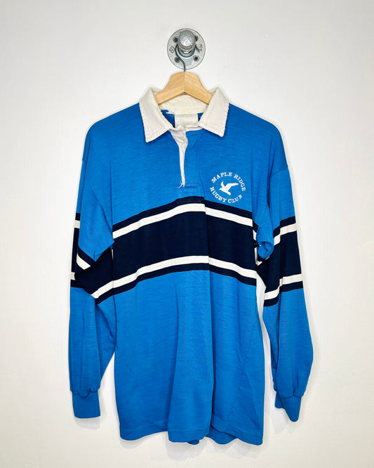Vintage 1980s Maple Ridge Rugby Club Blue And Navy Shirt