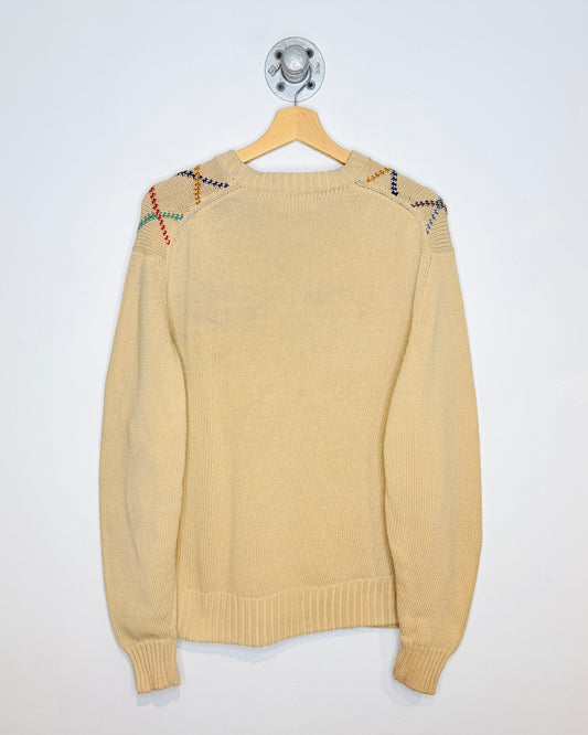 Vintage 90s Alan Flosser Tan Argyle Cotton Sweater
