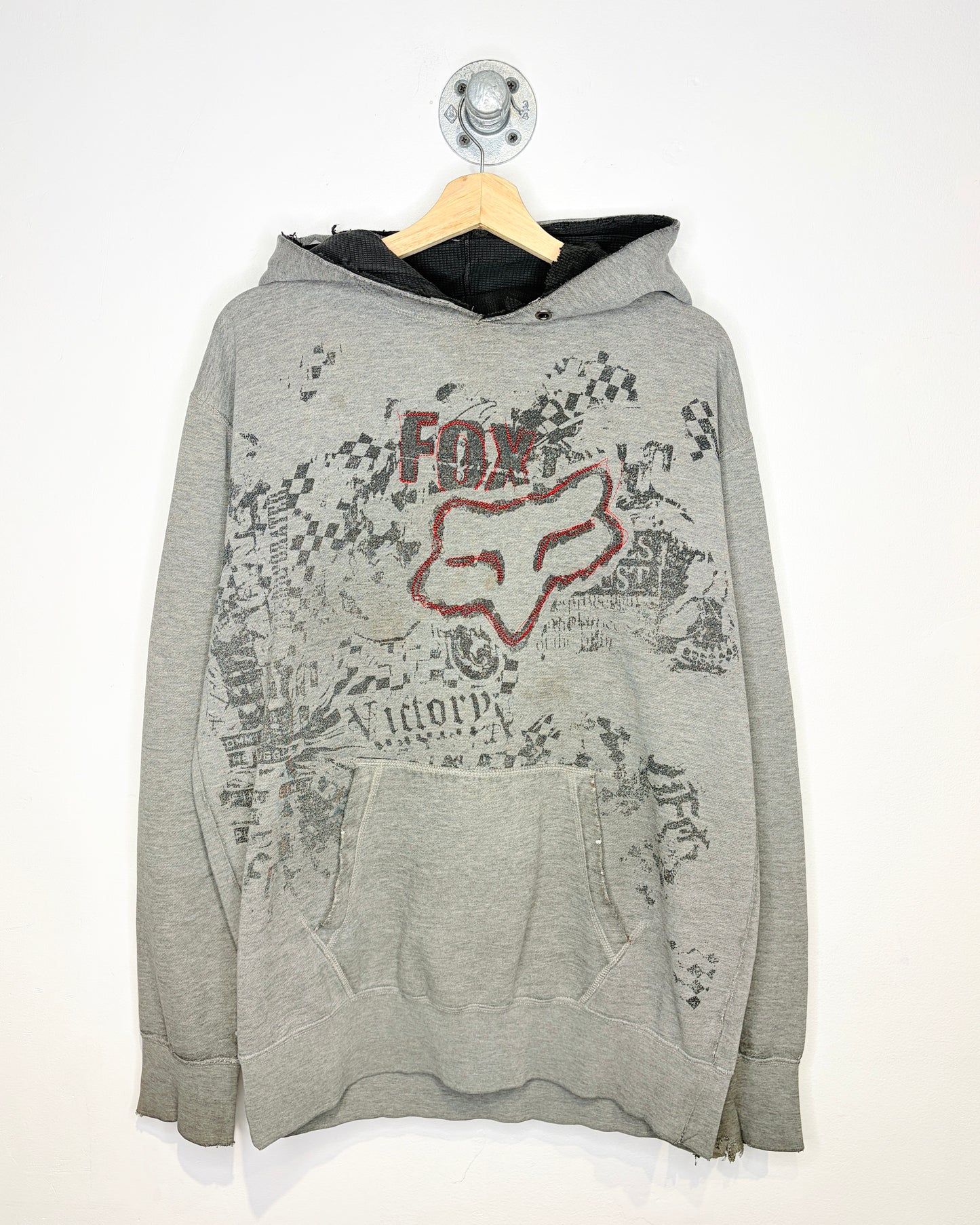 2000s Y2K Fox Racing Thrashed Grey Hoodie
