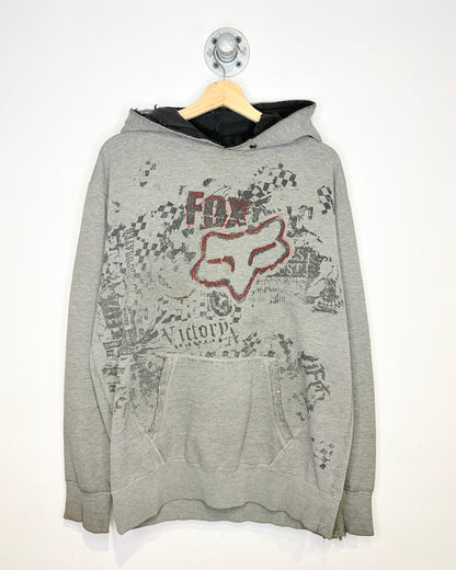 2000s Y2K Fox Racing Thrashed Grey Hoodie