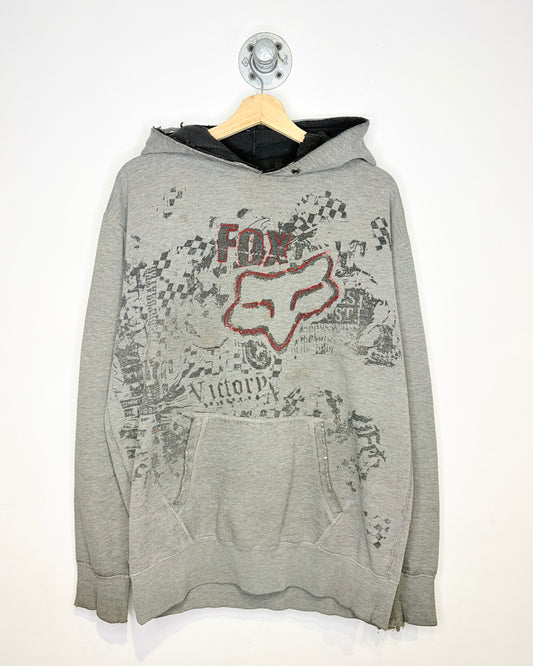 2000s Y2K Fox Racing Thrashed Grey Hoodie
