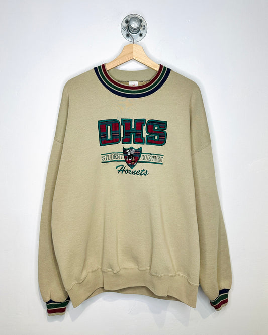 Vintage 90s DHS Hornets Tan Crewneck Sweatshirt