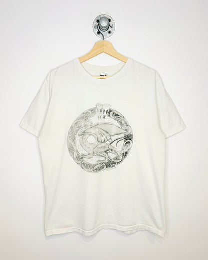 Vintage 2006 Wayne Whelnton Dragon Sketch Print Tee Shirt