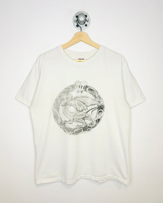 Vintage 2006 Wayne Whelnton Dragon Sketch Print Tee Shirt
