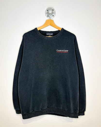 Vintage 90s Campus Crew University Outfitters Distressed & Faded Black Crewneck Sweatshirt