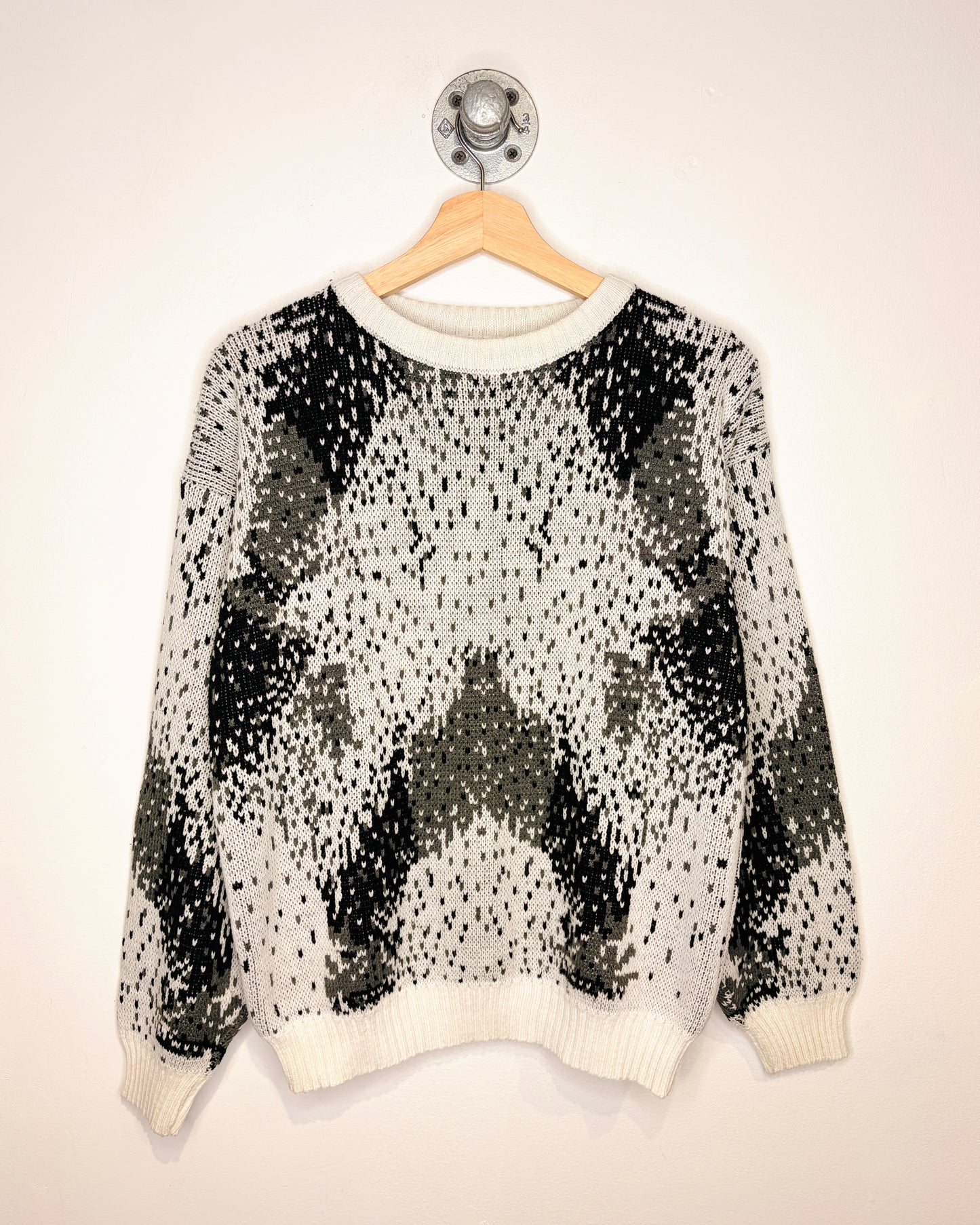 Vintage 90s Boxy “Impulse” Abstract White Knit Sweater